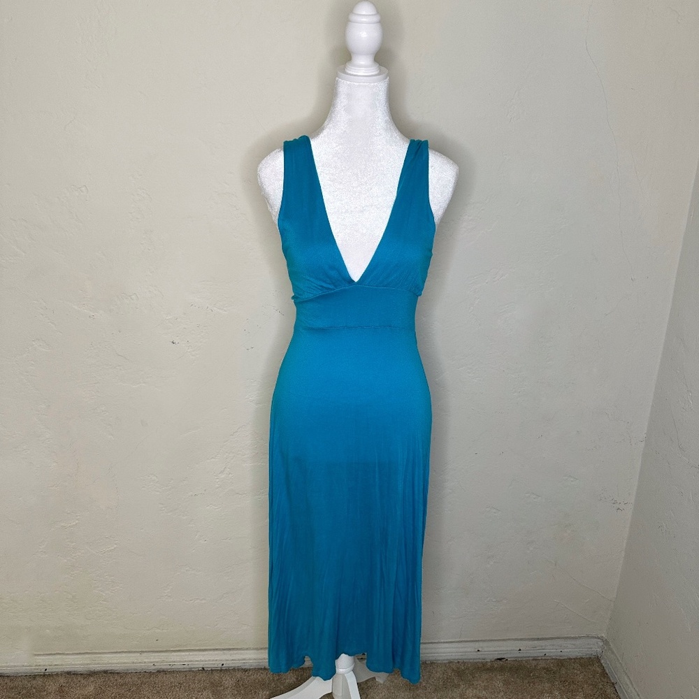 Double Zero Teal Plunge Sleeveless Dress